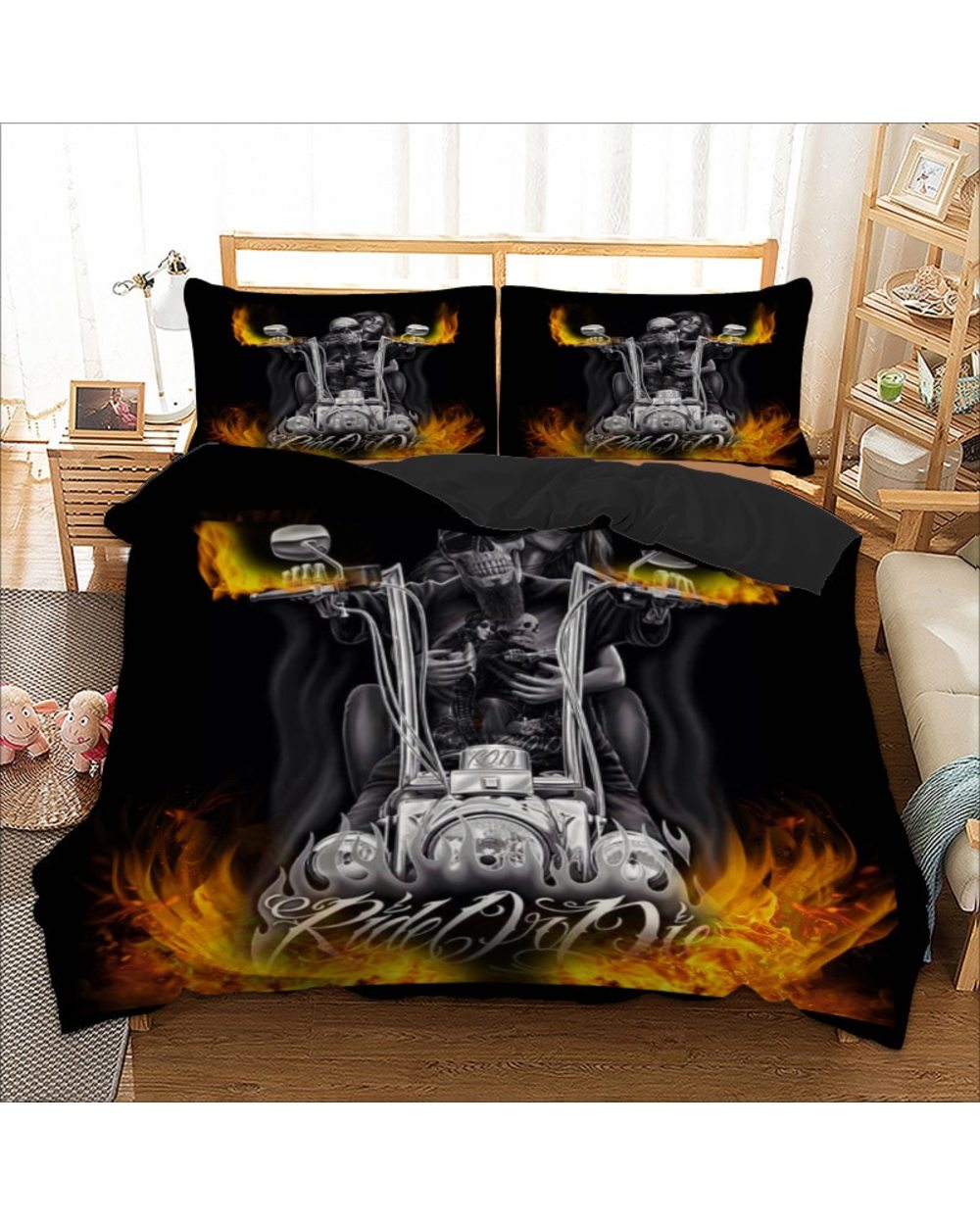 Skull Fire Hell Moto 3D Printed Bedding Set Single Double Twin Full Queen King Bed Clothes For Children Adult front-0