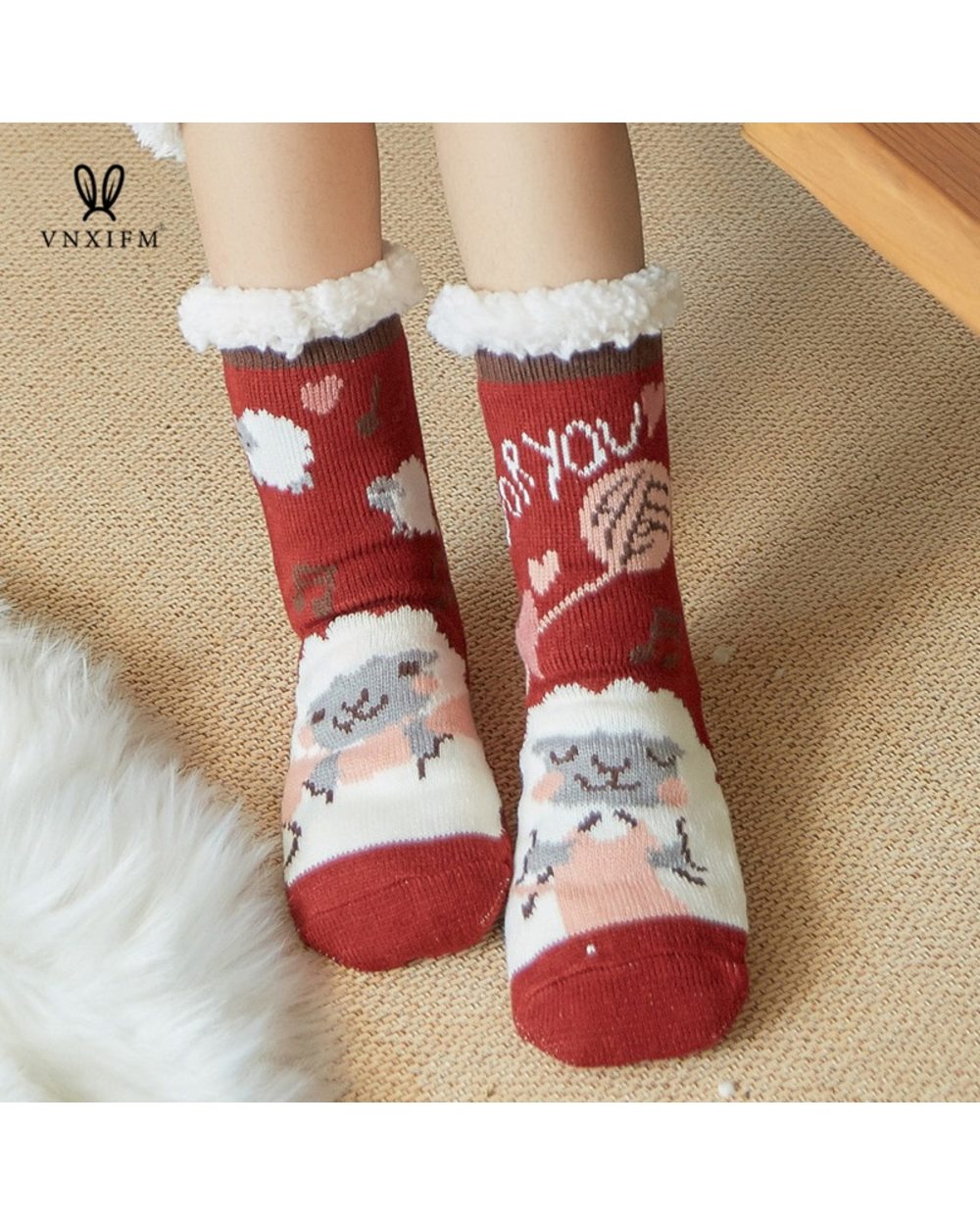 Cute ladies socks winter thick warm floor socks soft breathable sleep socks front-1