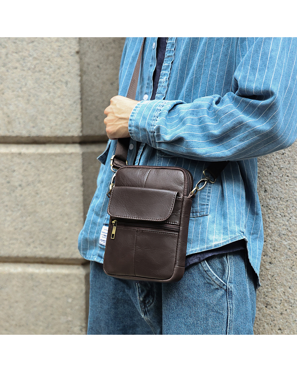 Genuine Leather Small Crossbody Bags for Man