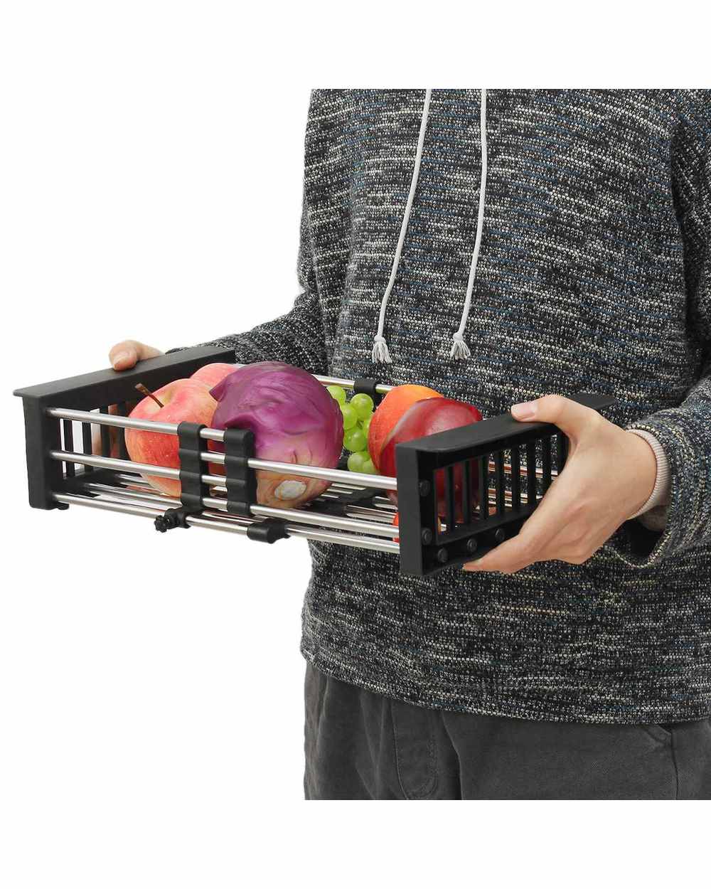 Stainless Steel Adjustable Telescopic Kitchen Over Sink Dish Drying Rack front-3