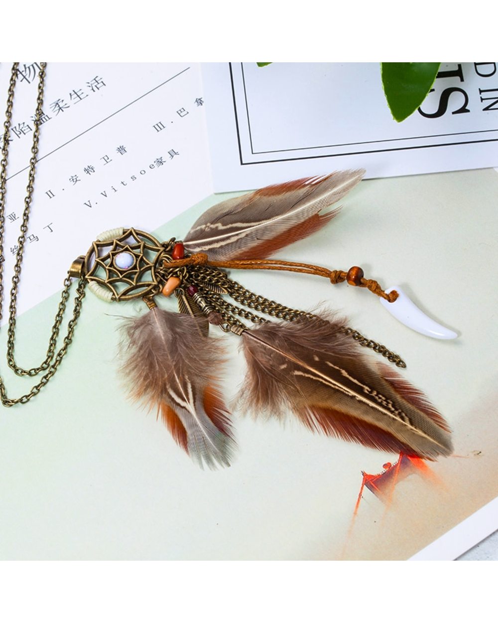 New style Tassel Peacock Feather Bohemian Long Necklace Shell Sweater Leather Chain Jewelry Exaggerated Design front-4