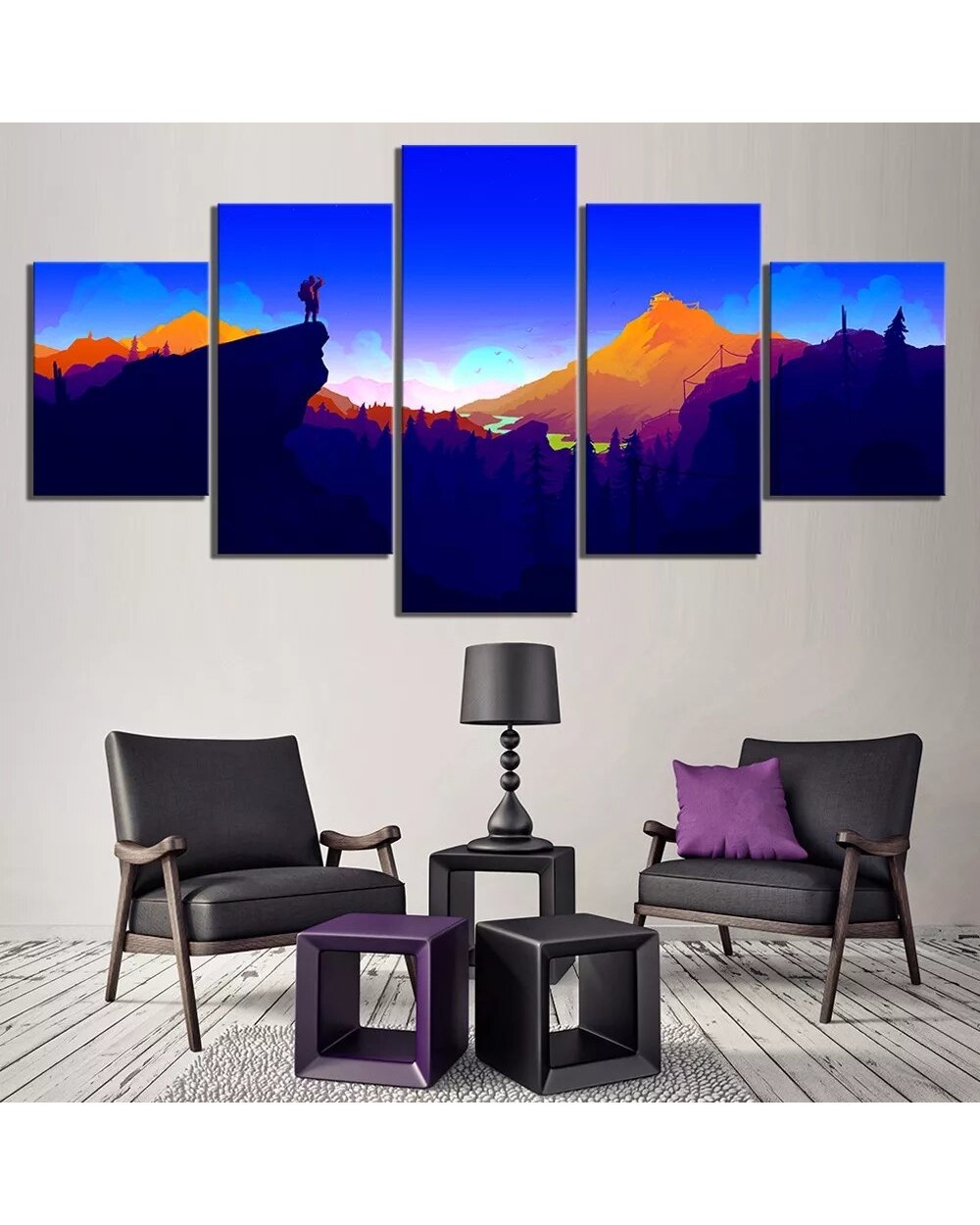 Abstract Firewatch Scene Artwork Fantasy Picture Print Abstract 5 Panel Canvas Art Wall Decor front-0