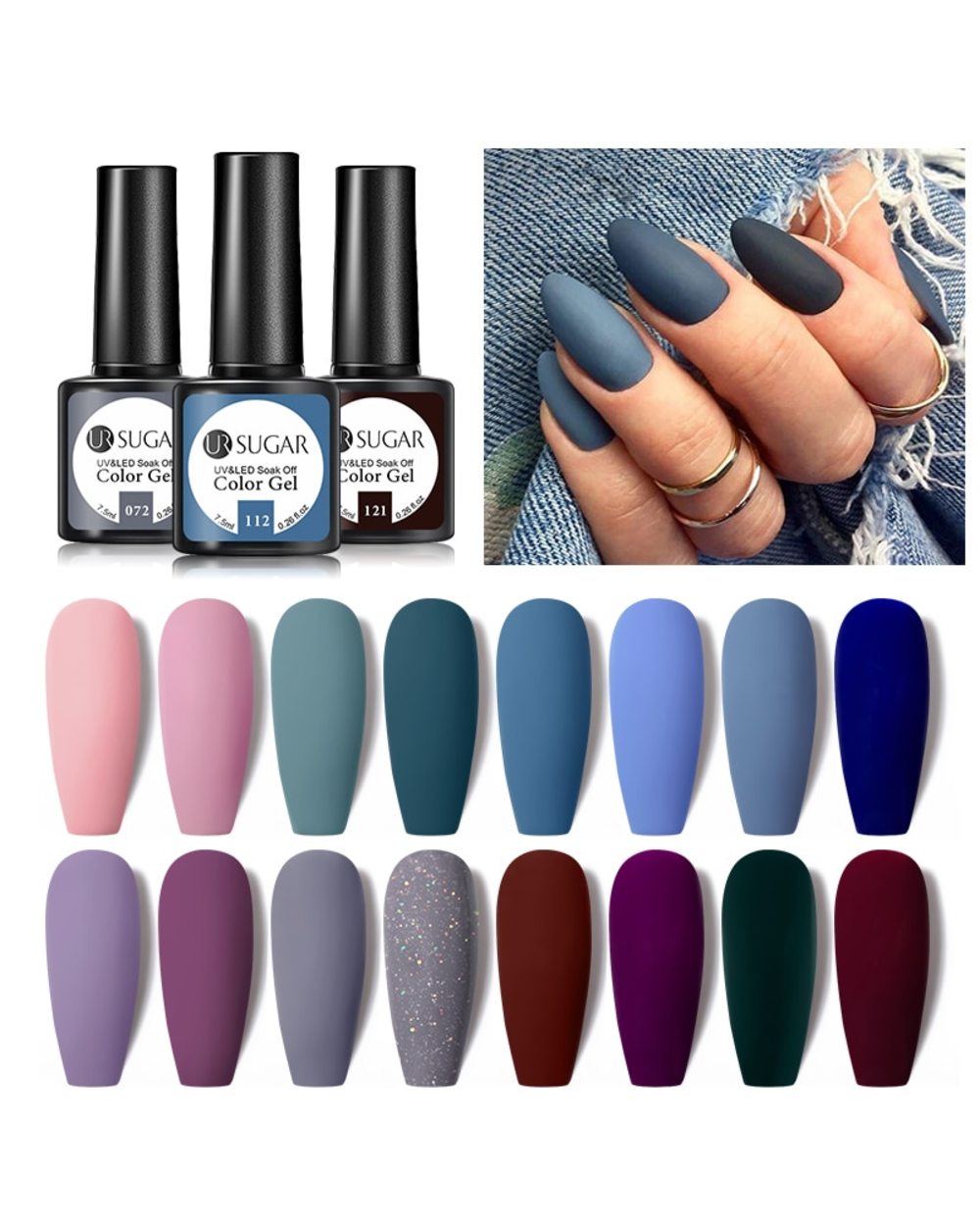 UR SUGAR 7.5ml Purple Color Gel Nail Polish Matte Top Coat Semi Permanent Soak Off Nail Art UV Gel Varnish front-1