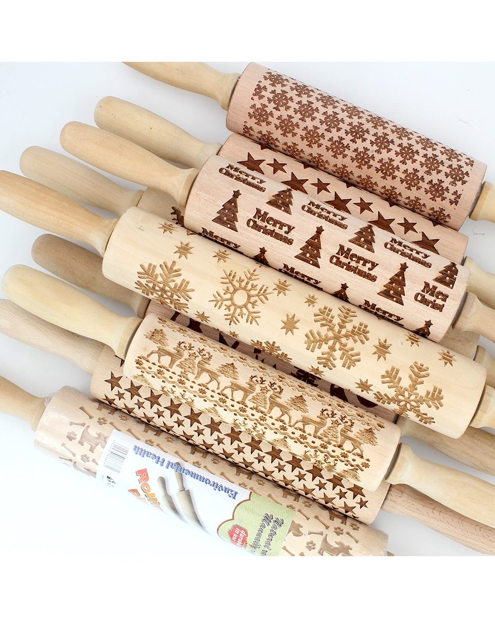 Rolling Pins Snowflake Elk Wooden Rolling Embossing Baking Cookies Biscuit Fondant Cake Patterned Roller Accessories front-0