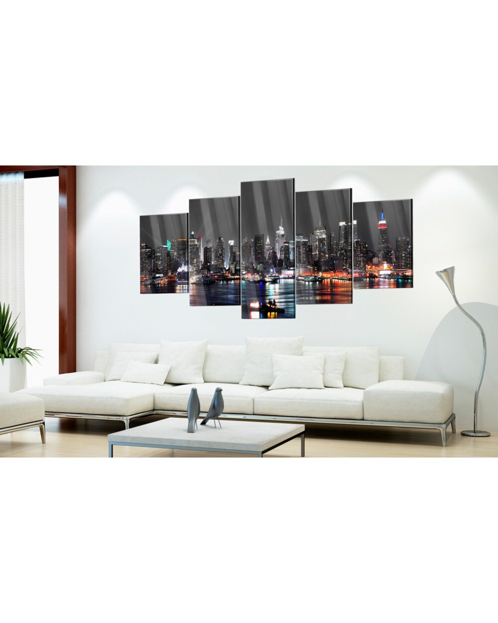 Big City Night View Picture Print Scenery 5 Panel Canvas Art Wall Decor front-2