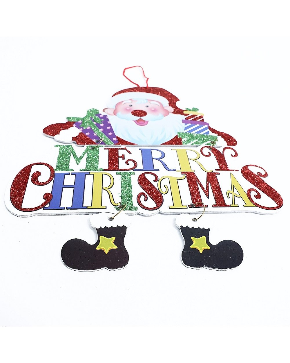 1Pc Glitter Hanging Merry Christmas Pendants Santa Claus Snowman House Door Sign 2022 New Year Party Navidad Noel front-3
