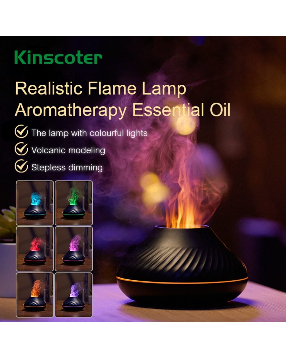 Kinscoter Flame Air Humidifier Fragrant Essential Oil Aroma Diffuser Aromatherapy Machine For Home Yoga front-4