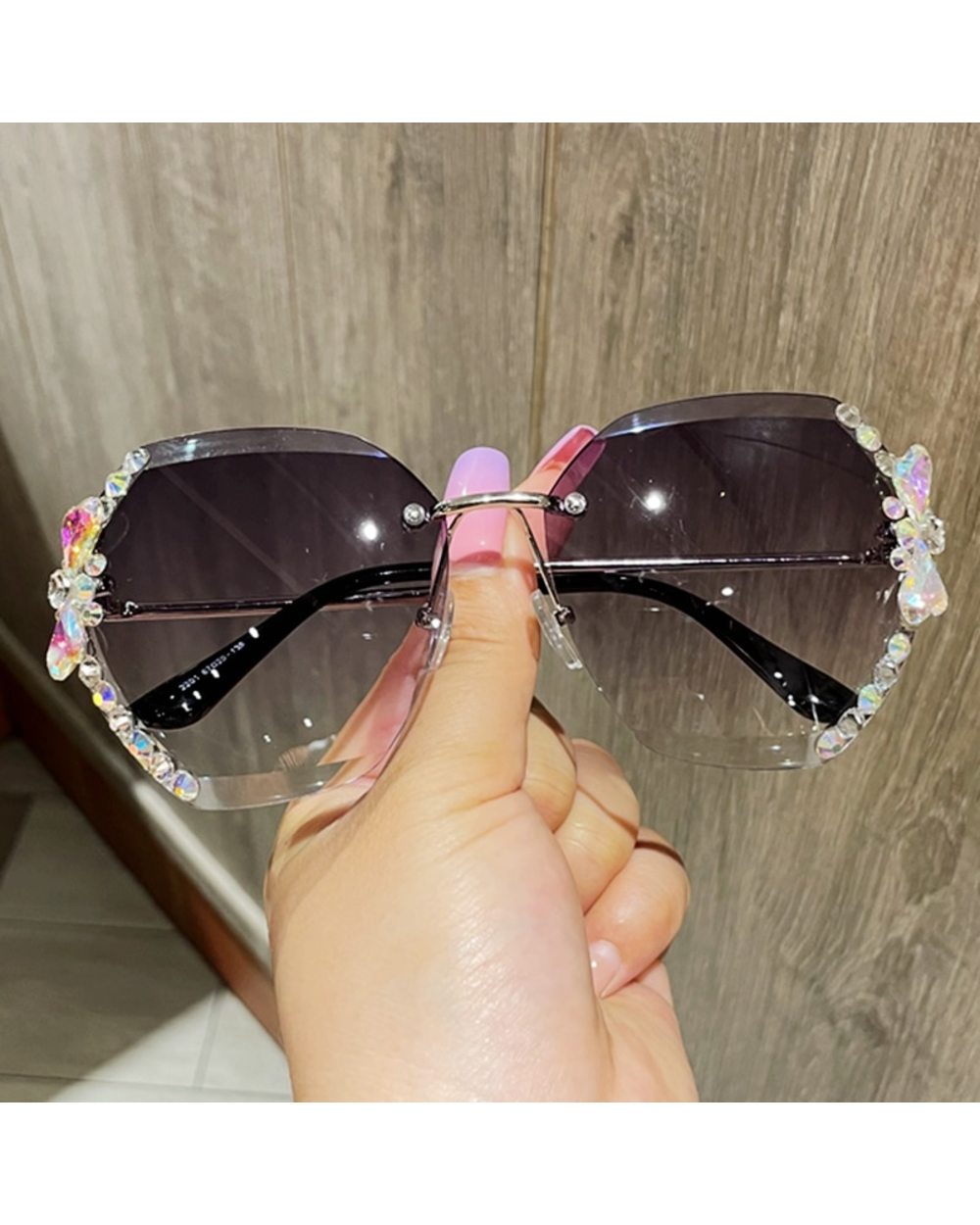 2022Fashion Brand Design Vintage Rimless Rhinestone Sunglasses Women Men Retro Cutting Lens Gradient Sun Glasses UV400 front-5