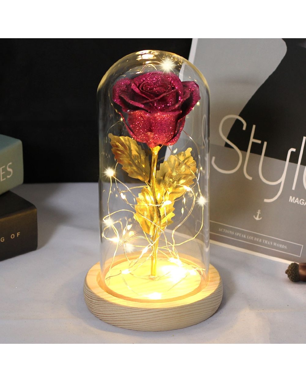Red Shiny artificial flower Rose front-1