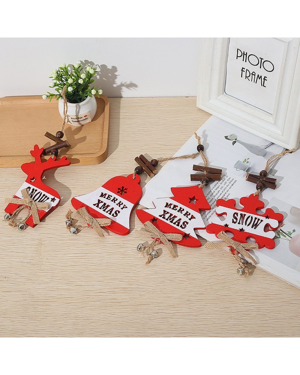 1Pc Natural Christmas Wooden Pendent Merry Xmas Snow Hanging Ornament Xmas Tree Decoration Navidad Noel Party Kids Gift front-5