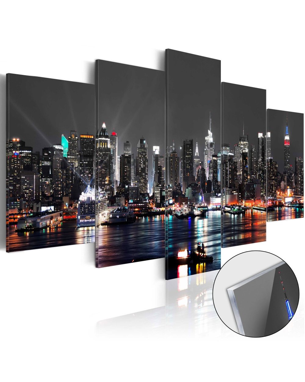 Big City Night View Picture Print Scenery 5 Panel Canvas Art Wall Decor front-0