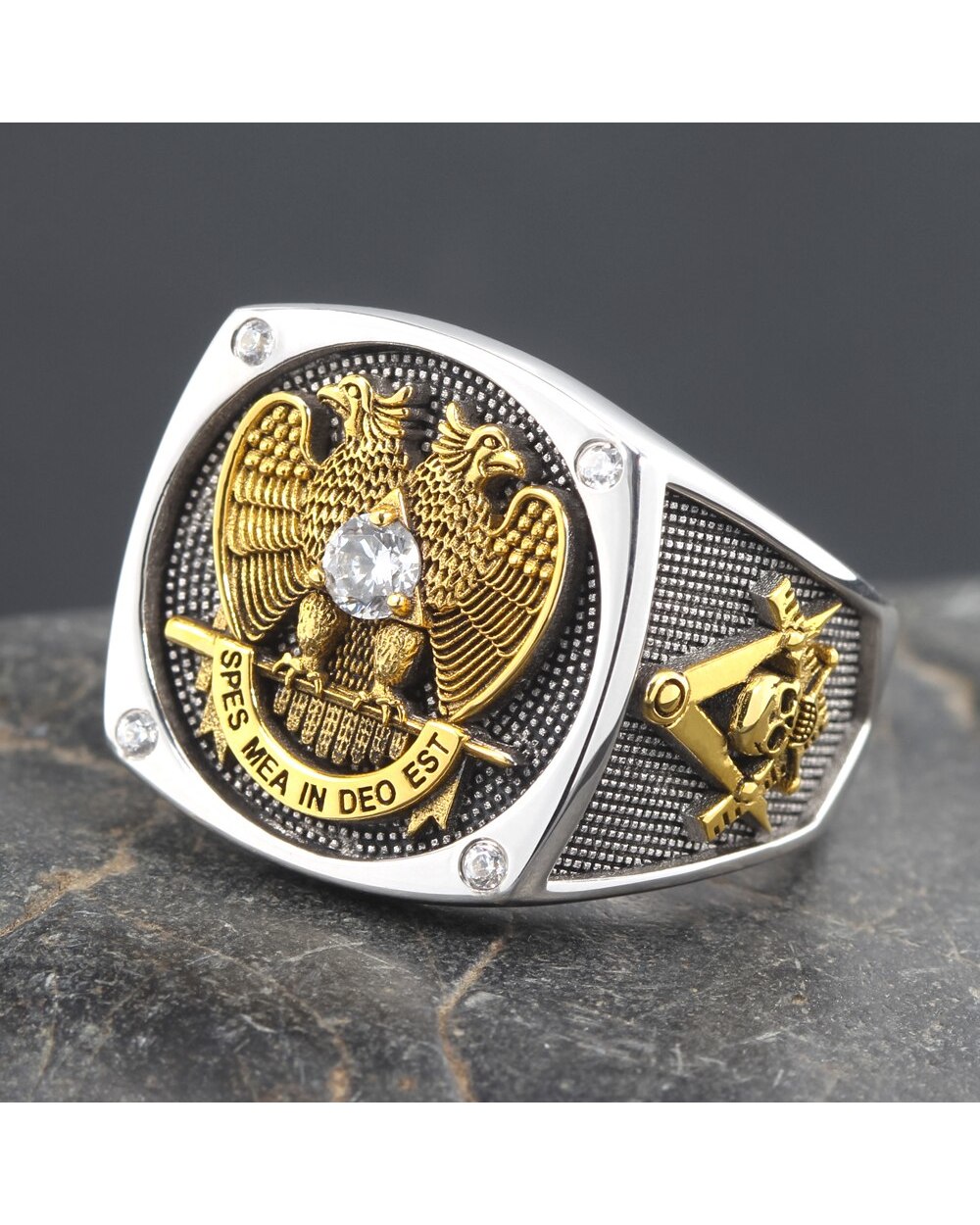 Scottish Rite 14th, 32nd Degree, Widow's Son Sterling Silver Ring front-1