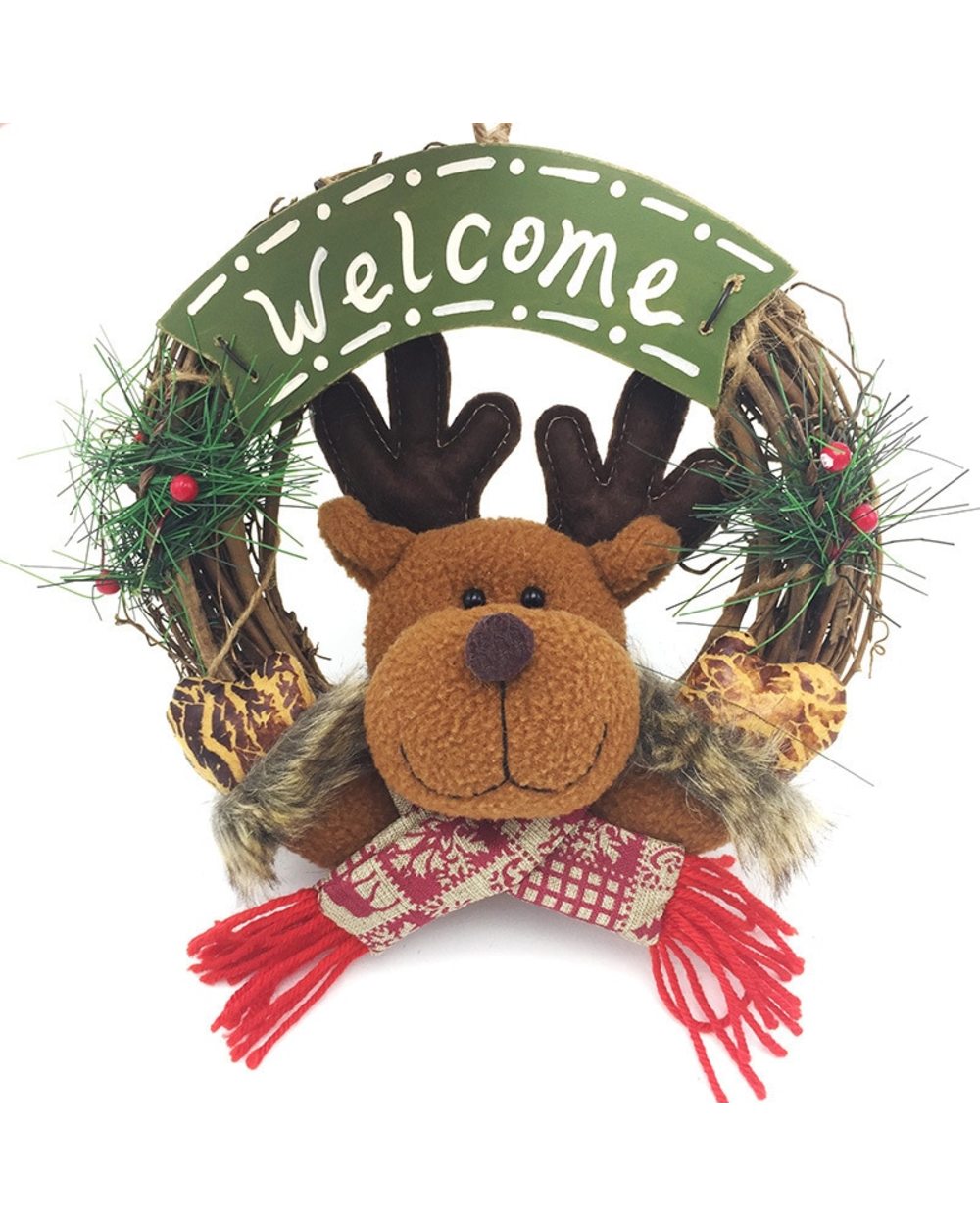 Wooden Merry Christmas Garland Wreath Decor Wall Hanging Door Santa Claus Elk Snowman Ornaments Xmas Pendant Decor Home front-1