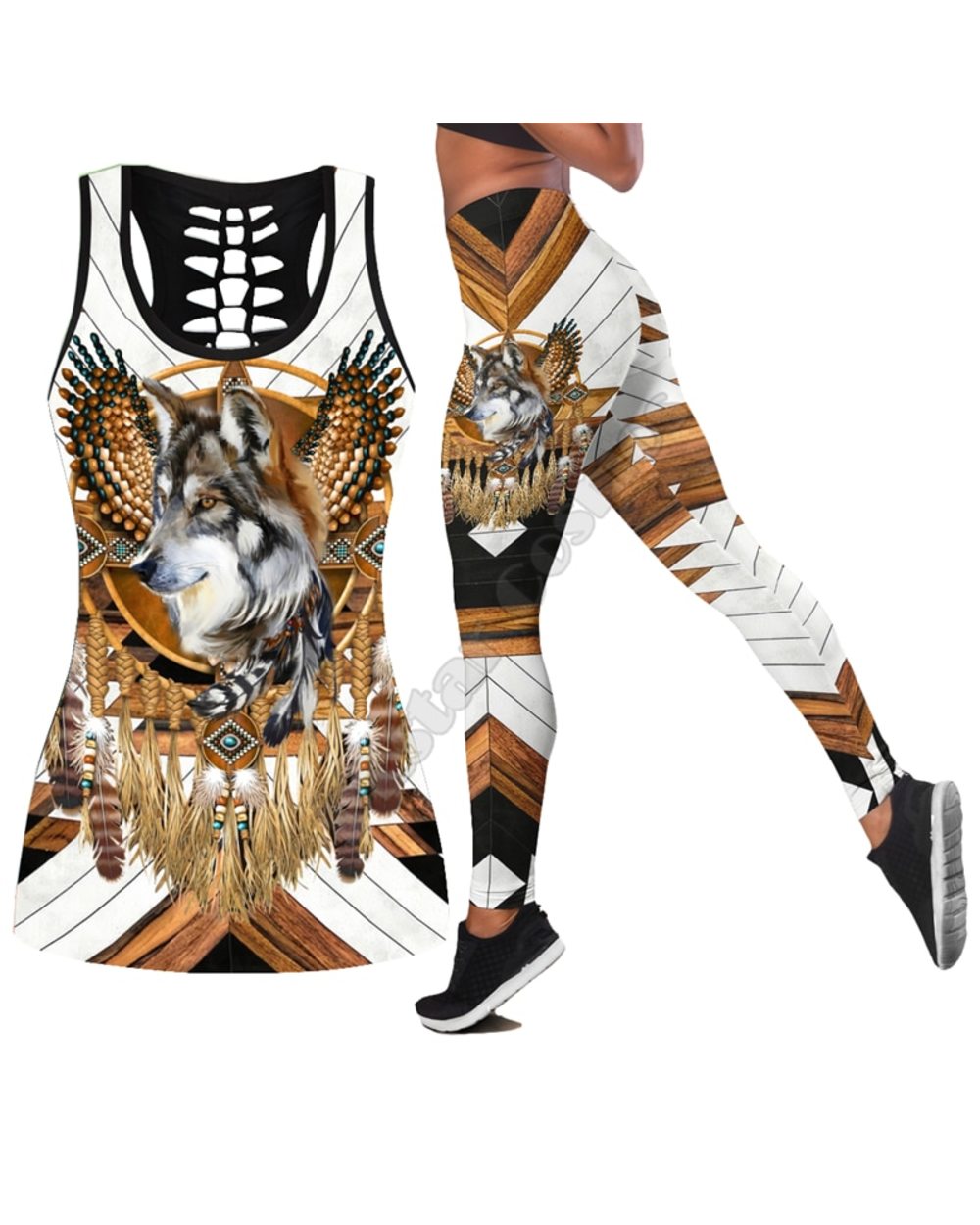 Native Wolf 3D All Over Printed Legging Tank top Suit sexy Yoga Fitness Soft Legging front-3