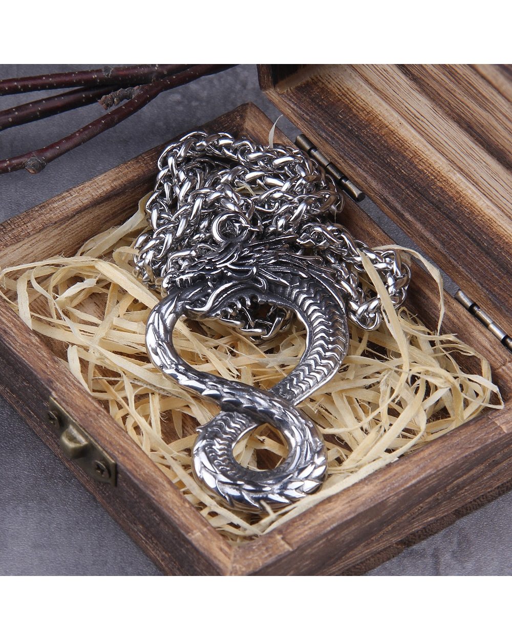 Never Fade Norse Dragon Snake Unlimited Self-devourer Ouroboros Pendant Necklace front-2