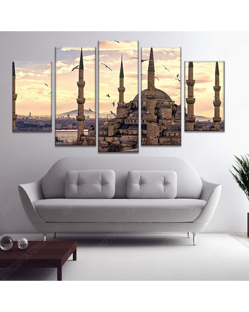Sultan Ahmed Mosque Picture Print Religion 5 Panel Canvas Art Wall Decor front-1