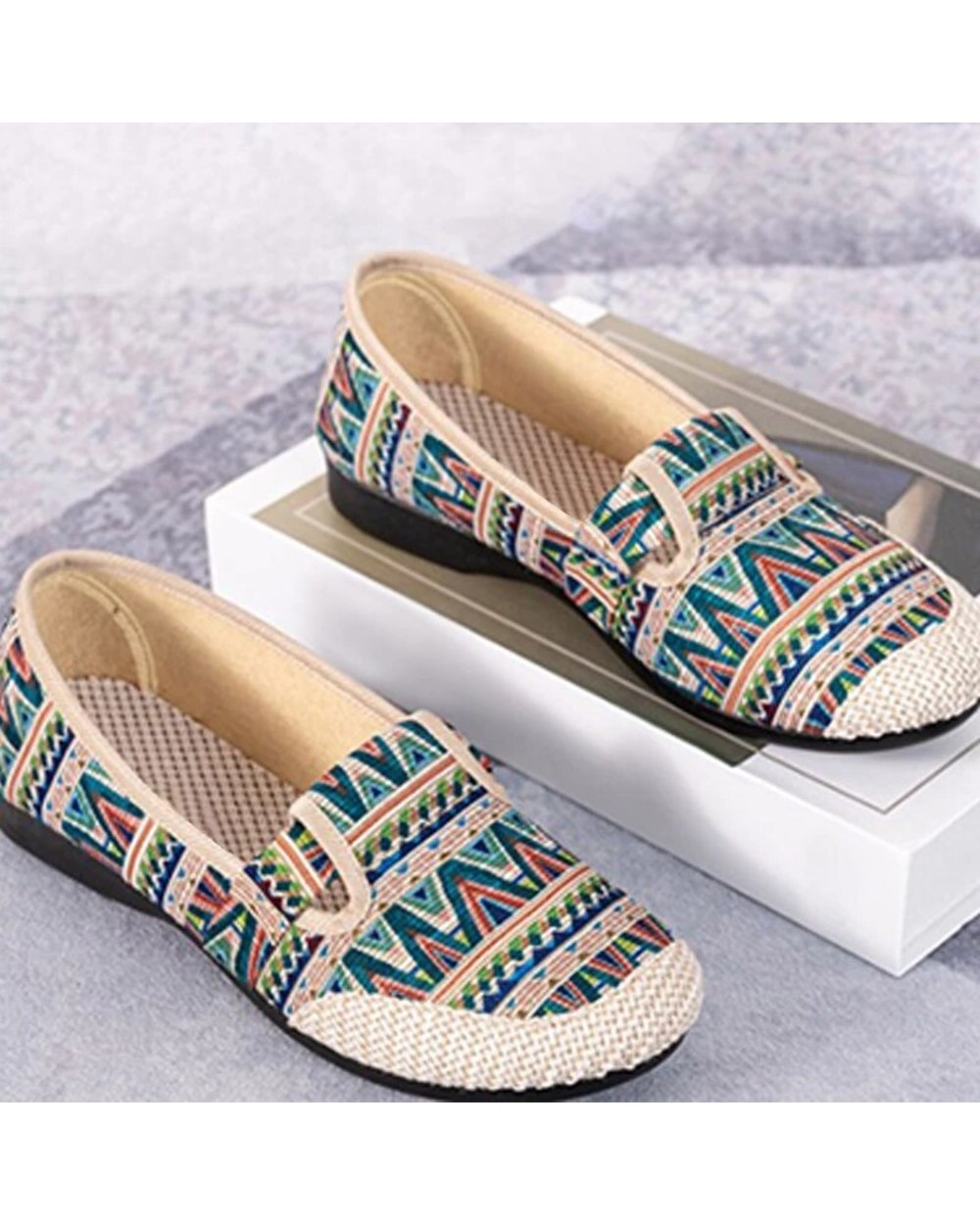 Women's Vintage Moccasins Flat Ladies Slip On Hemp Shallow Loafers Female Native Plus Size front-0