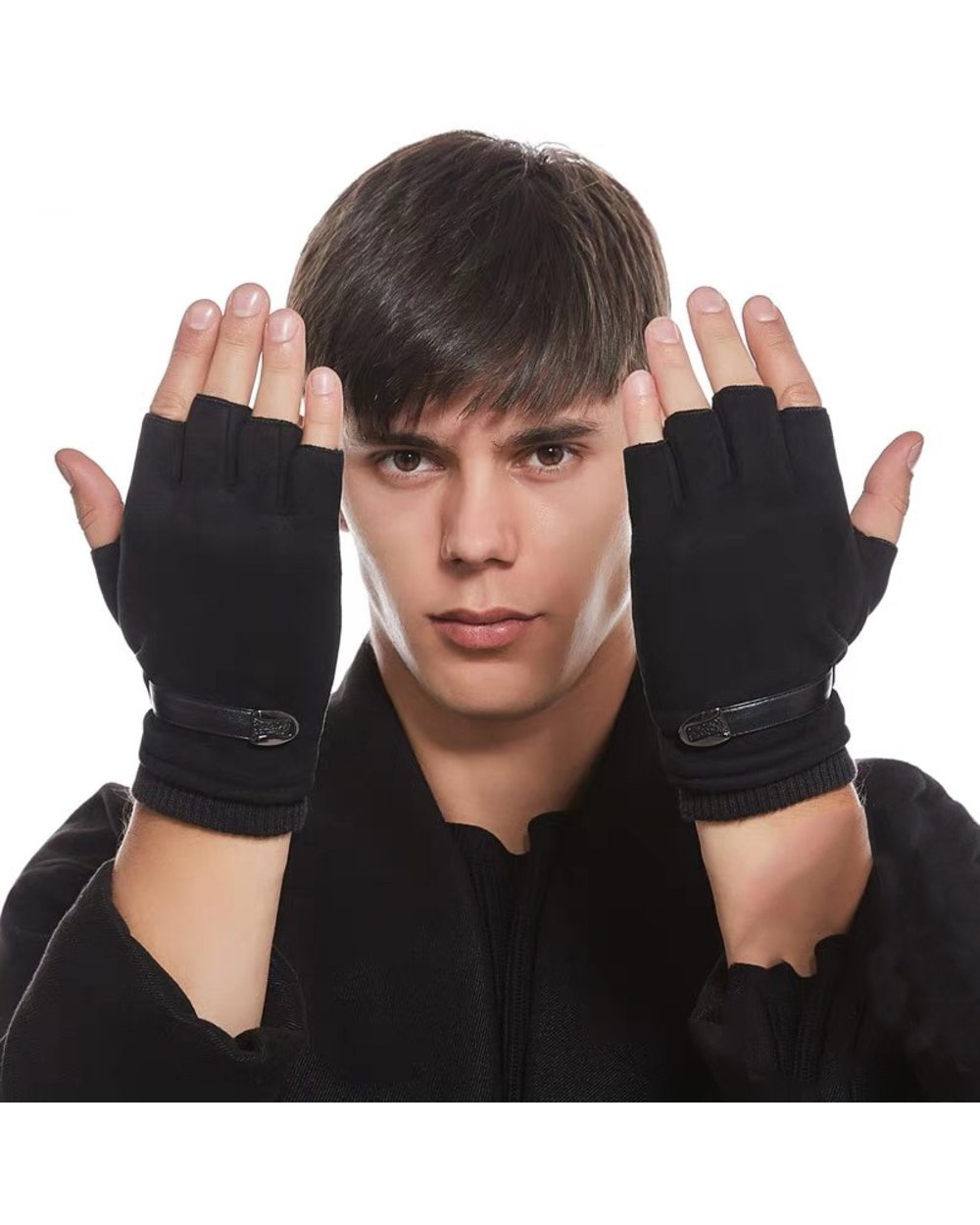 Man Women Winter Keep Warm Plus Velvet Thicken Thin Outdoor Sports Climb Cycling Drive Fitness Half Finger Tactical Glo front-2