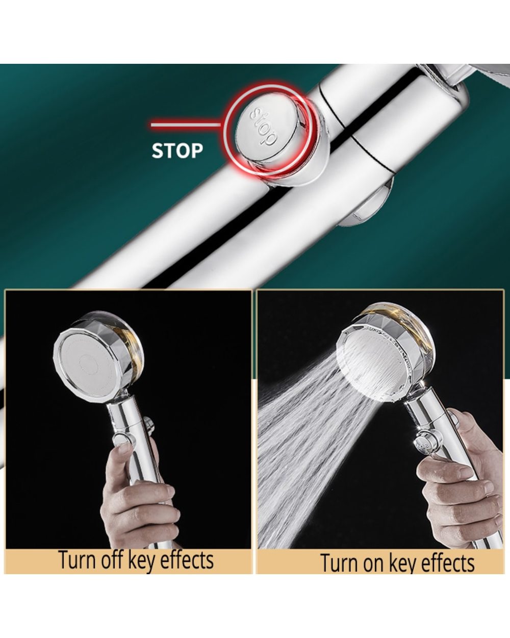 Rainfall Turbo Fan Shower Head 360 Rotating High Pressure Water Saving Handheld front-4