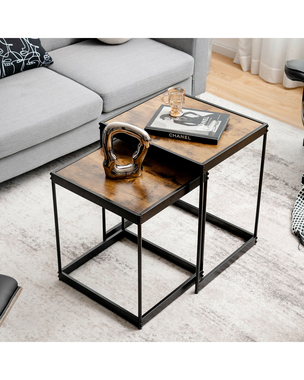 Modern Nesting Side 2 Set Coffee Tables front-2