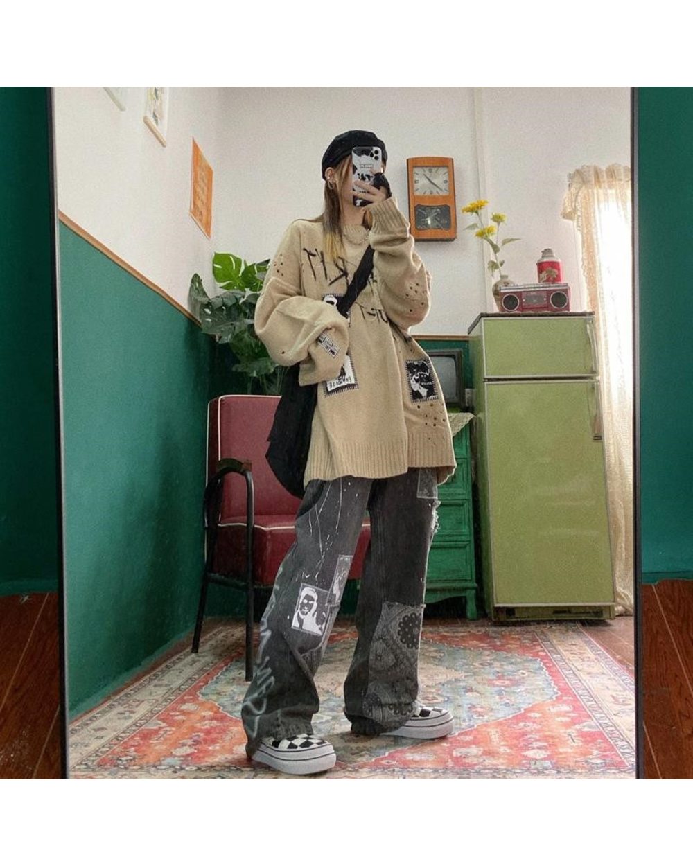 Cool Women Loose Pant Vintage Female Pants Fashion Femme Harajuku Baggy Jeans Female Pants Gothic Pants front-1