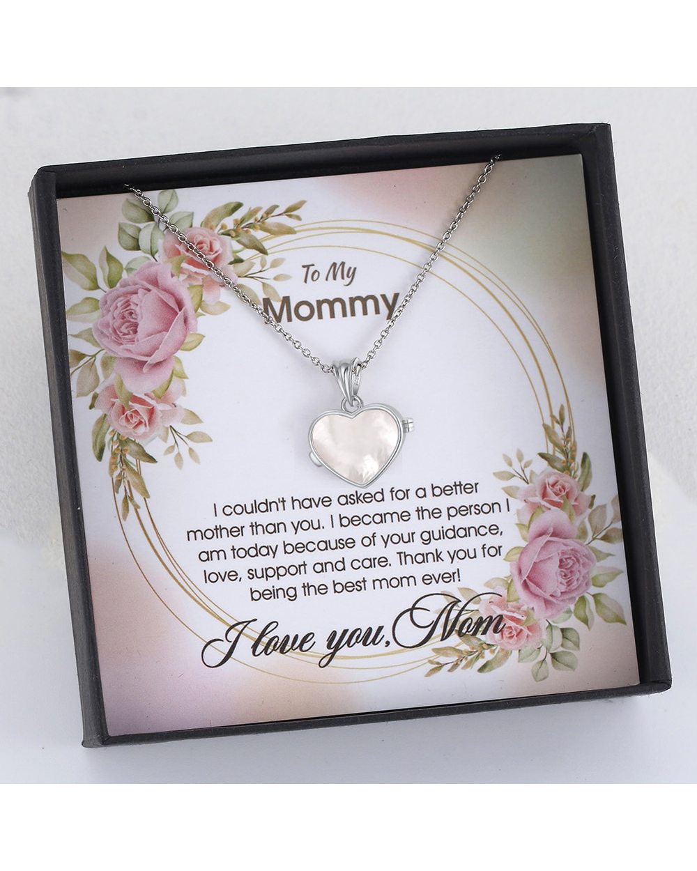 To My Mommy Necklace Gift for Mom Mother Of Pearl Clover Heart Necklace 925 Sterling Silver Jewelry front-1