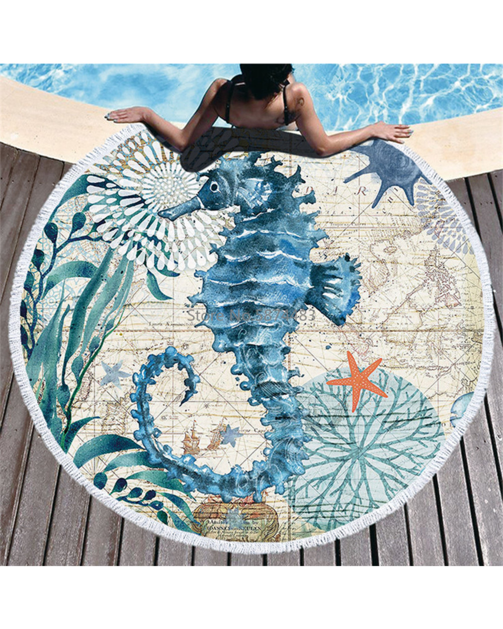 Ocean Tassel Round Bath Towel Beach Towel Microfiber Travel Compression Shower Bath Towel Adult Bath Towel front-1
