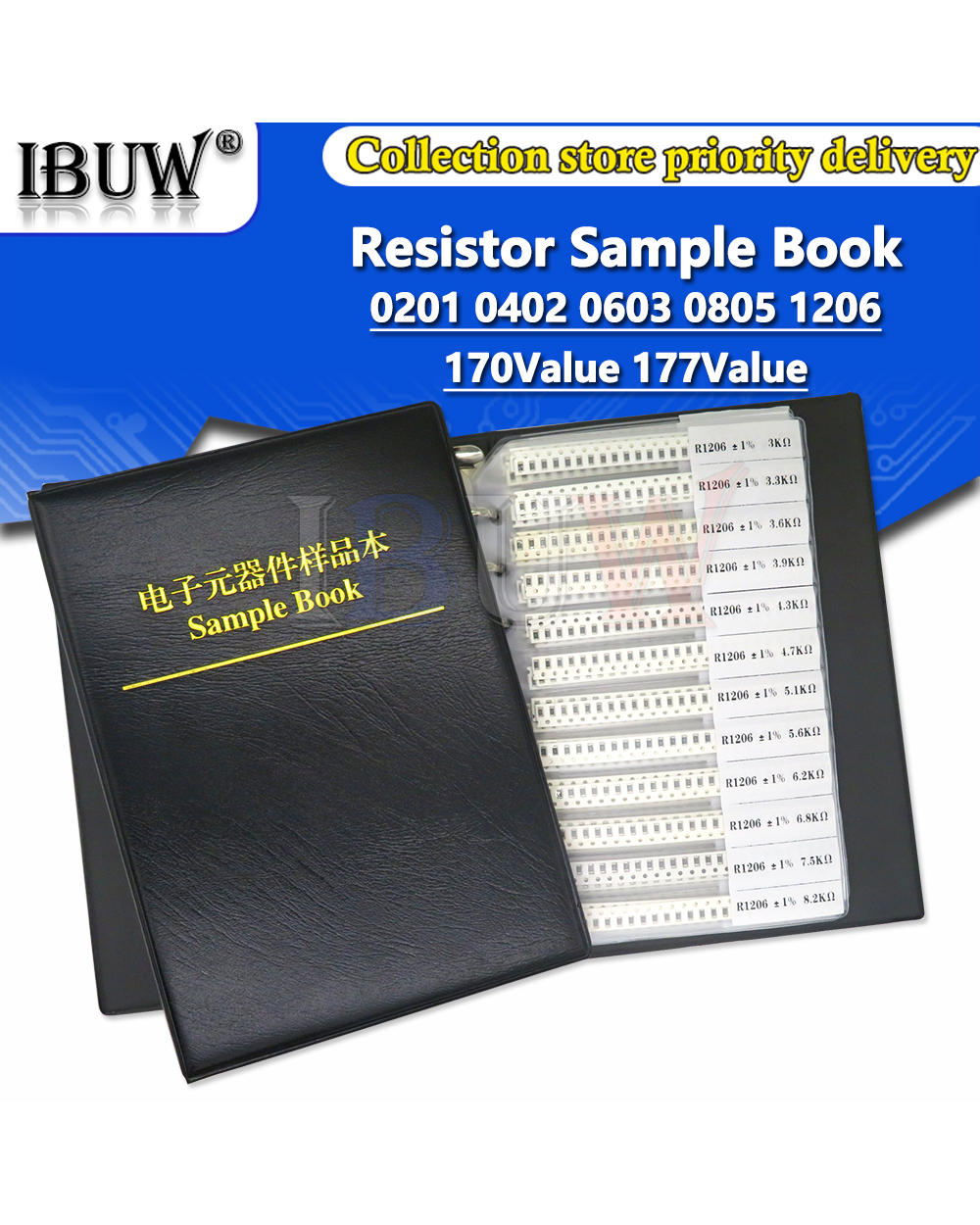 4250Pcs 8500Pcs 8850Pcs 0201 0402 0603 0805 1206 Resistor Sample Book Ibuw 1% Smd Assorted Kit 10K 100K 1K 1R 100R 220R front-0
