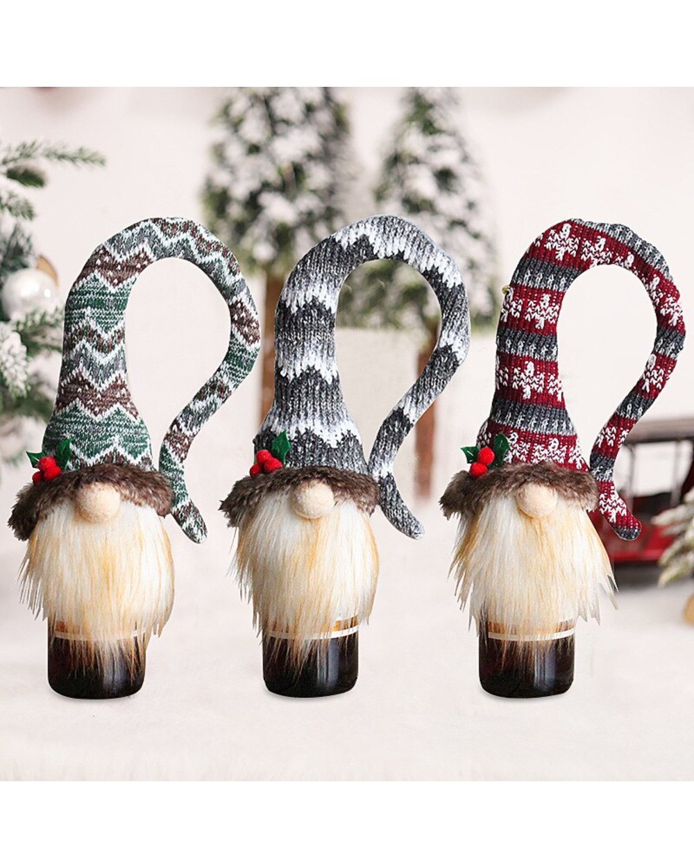 Christmas Gifts Bag Decoration Faceless Doll Knitting Wine Bottle Case Nordic Santa Claus Champagne Bottle Cover front-2
