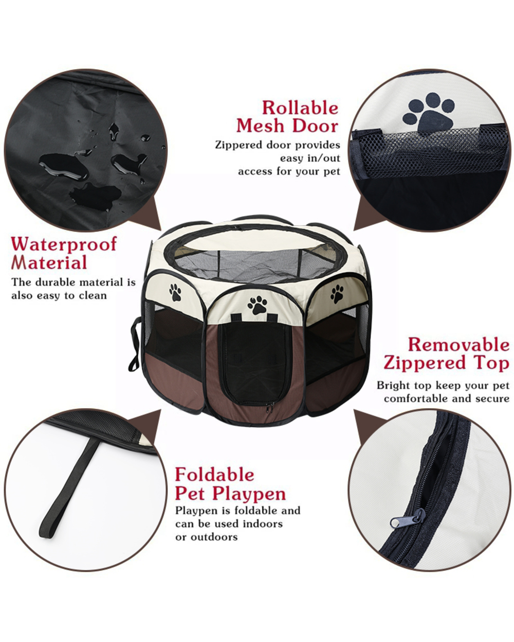 Portable Pet Cage Folding Pet Tent Outdoor Dog House Octagon Cage For Cat Indoor Playpen Puppy Cats Kennel Easy Operati front-2