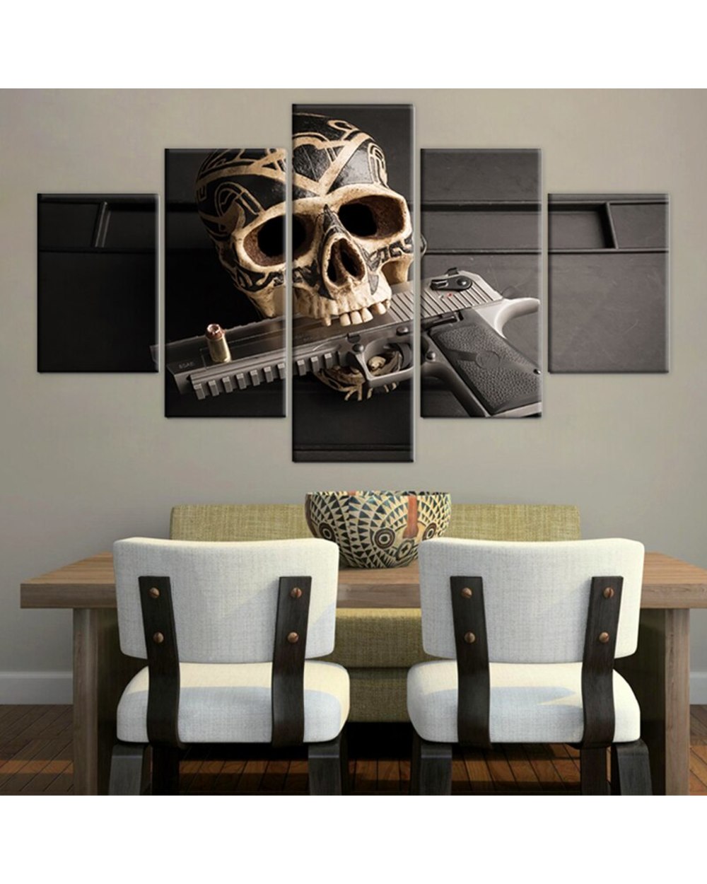 Skull Gun Landscape Modern Picture Print Abstract 5 Panel Canvas Art Wall Decor front-0