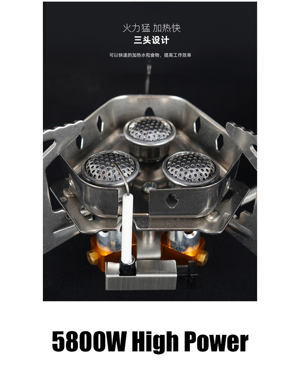 5800W 3 Burners Camping Gas Stove Foldable Piezo Ignition Lightweight Windproof Backpacking Stove Outdoor Sport Cooking front-4