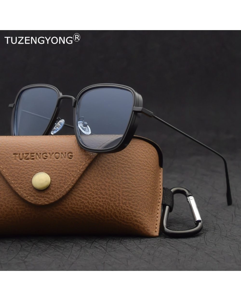 Tuzengyong New Steampunk Sunglasses Fashion Men Women Brand Designer Vintage Square Metal Frame Sun Glasses Uv400 Oculo front-0