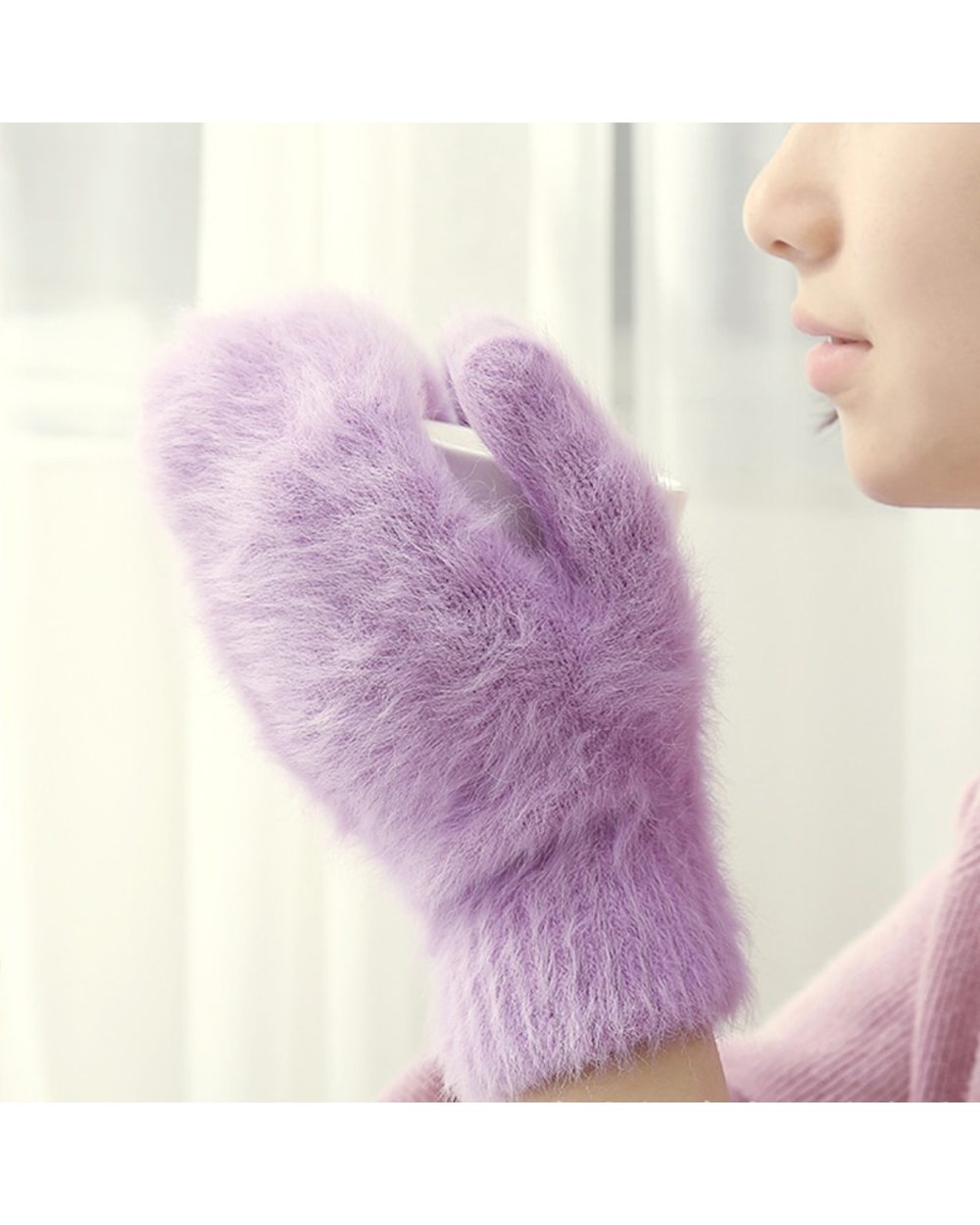 1Pair Rabbit Wool Gloves For Women Girls Autumn Winter Comfortable Rabbit Wool Gloves Outdoor Cute Soft Ladies Gloves front-5