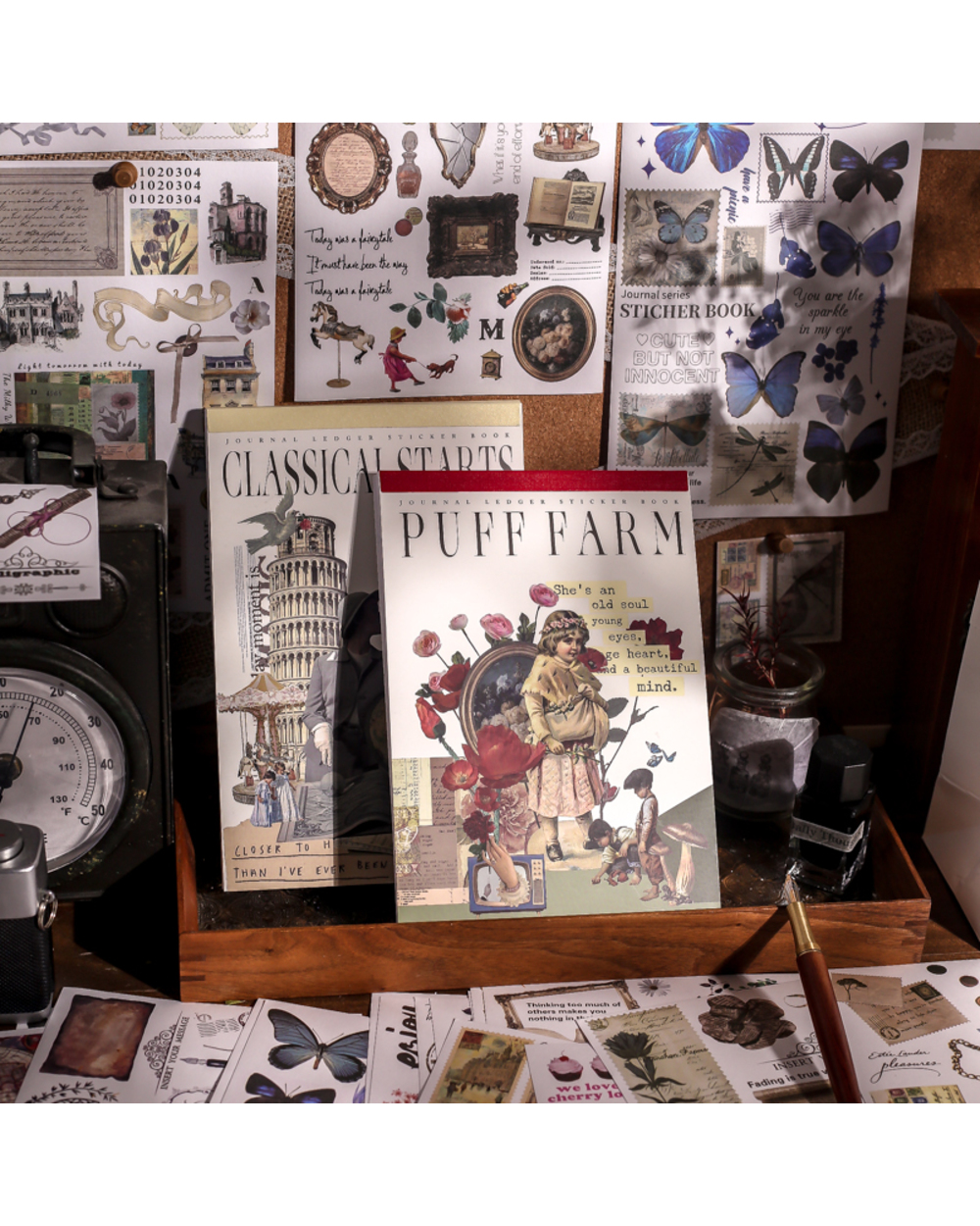 Journamm 50Sheets Vintage Art Sticker Book Kit Floral Plant Diy Scrapbooking Ins Collage Diary Journal Decor Sticker St front-0