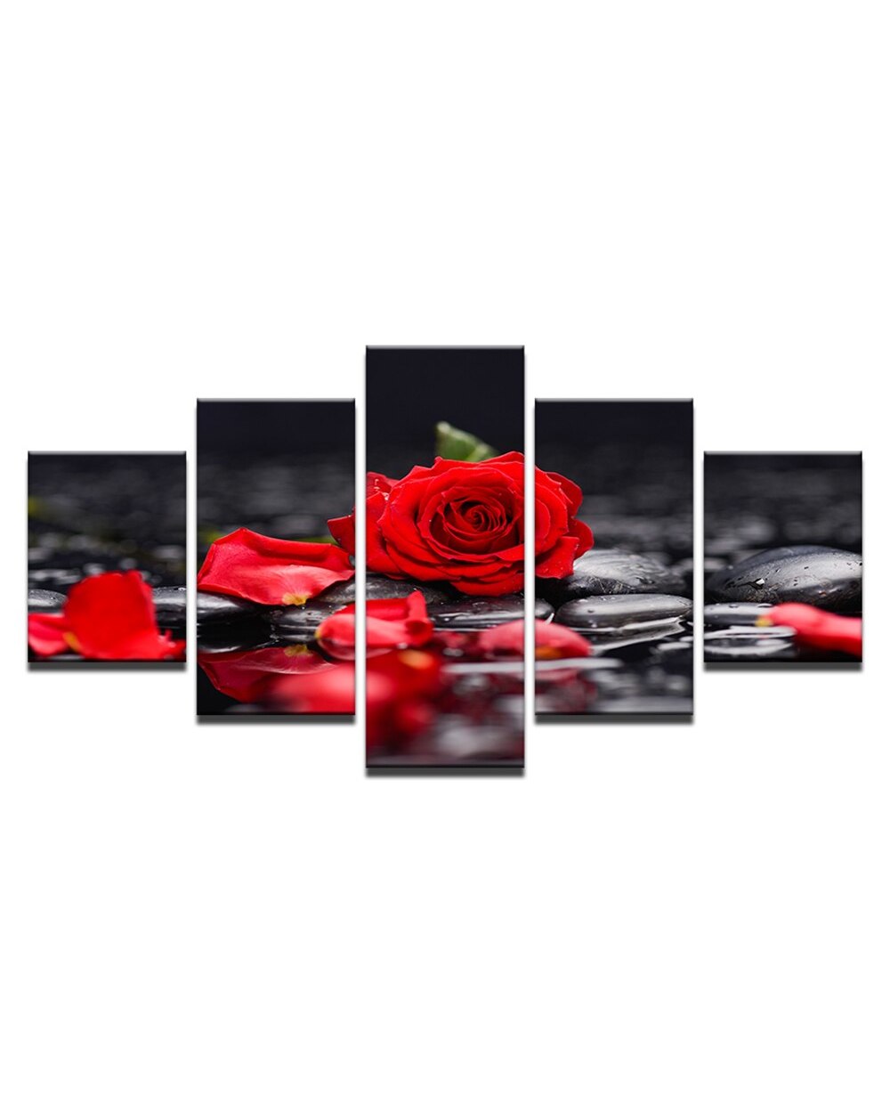 Red Rose Flowers Petal Picture Print Abstract 5 Panel Canvas Art Wall Decor front-2