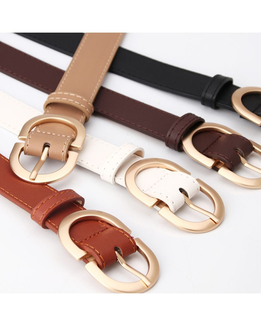 2021 New Thin Female Circle Buckles Belt Deduction Side Gold Buckle Jeans Belts Women Girls Ring Buckle Leather Waist B front-2