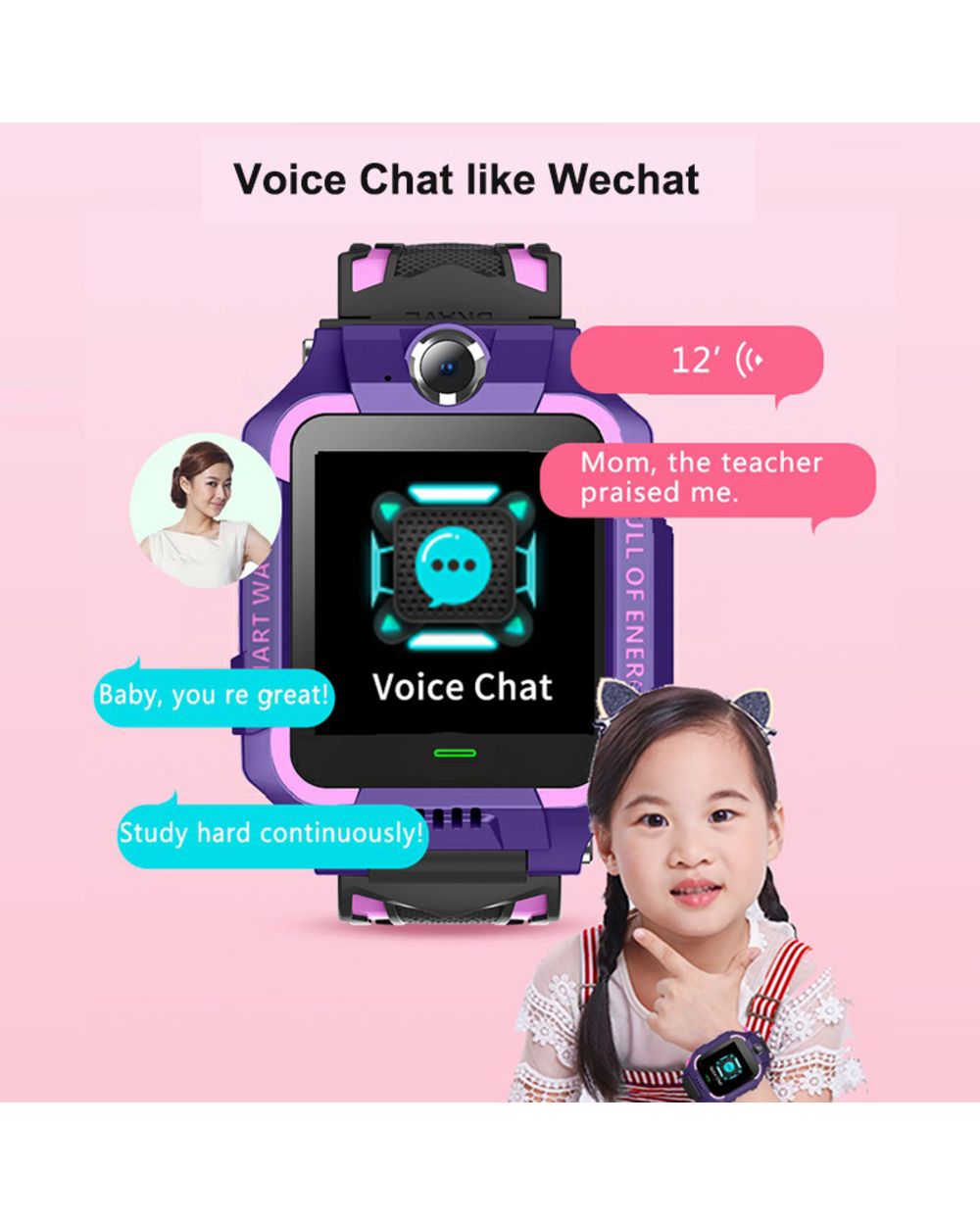 Kids Smart Watch Sim Card SOS Call Phone Smartwatch Photo Waterproof Camera Location Tracker Gift For Boys and Girl front-3