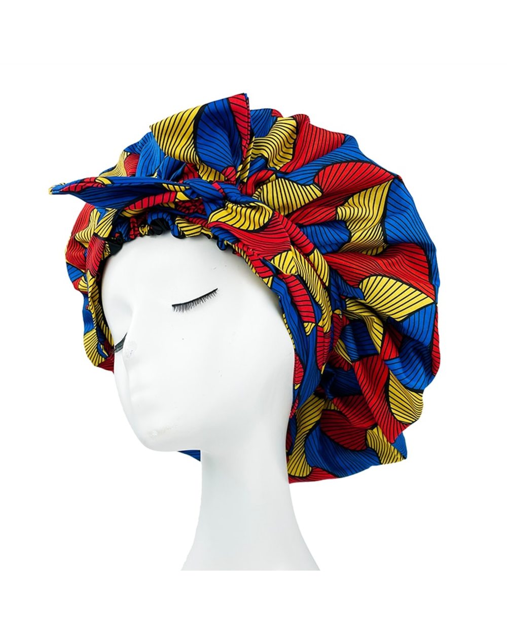 New African Ankara Pattern Satin Linned Bonnet Women Long Ribbon Headwrap Double Layer Headscarf Big Size Adult Hair Co front-1