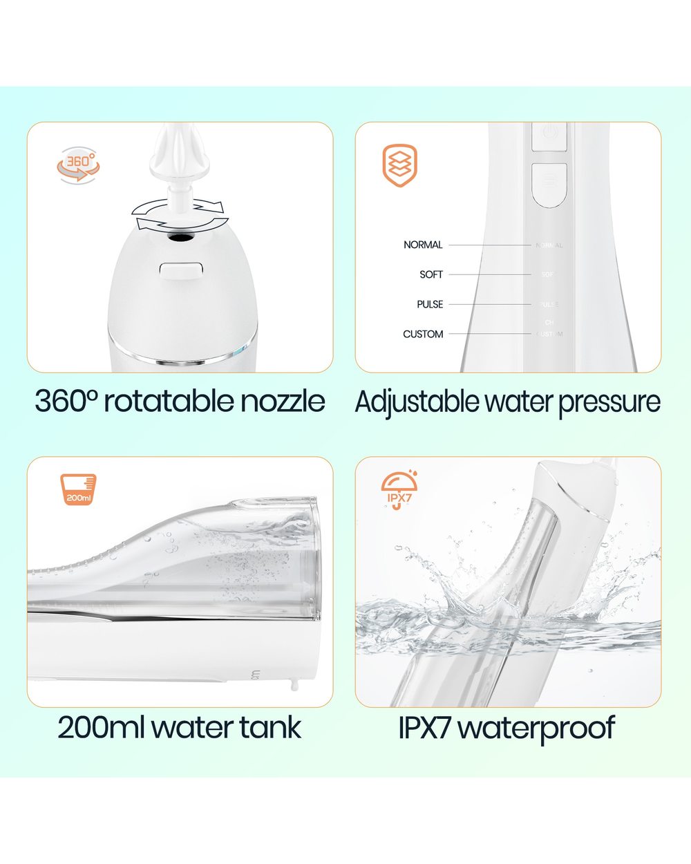 Mornwell Water Flosser Oral Irrigator Portable Dental Water Jet 4 Modes Water Thread For Dental Floss Teeth Whitening H front-4