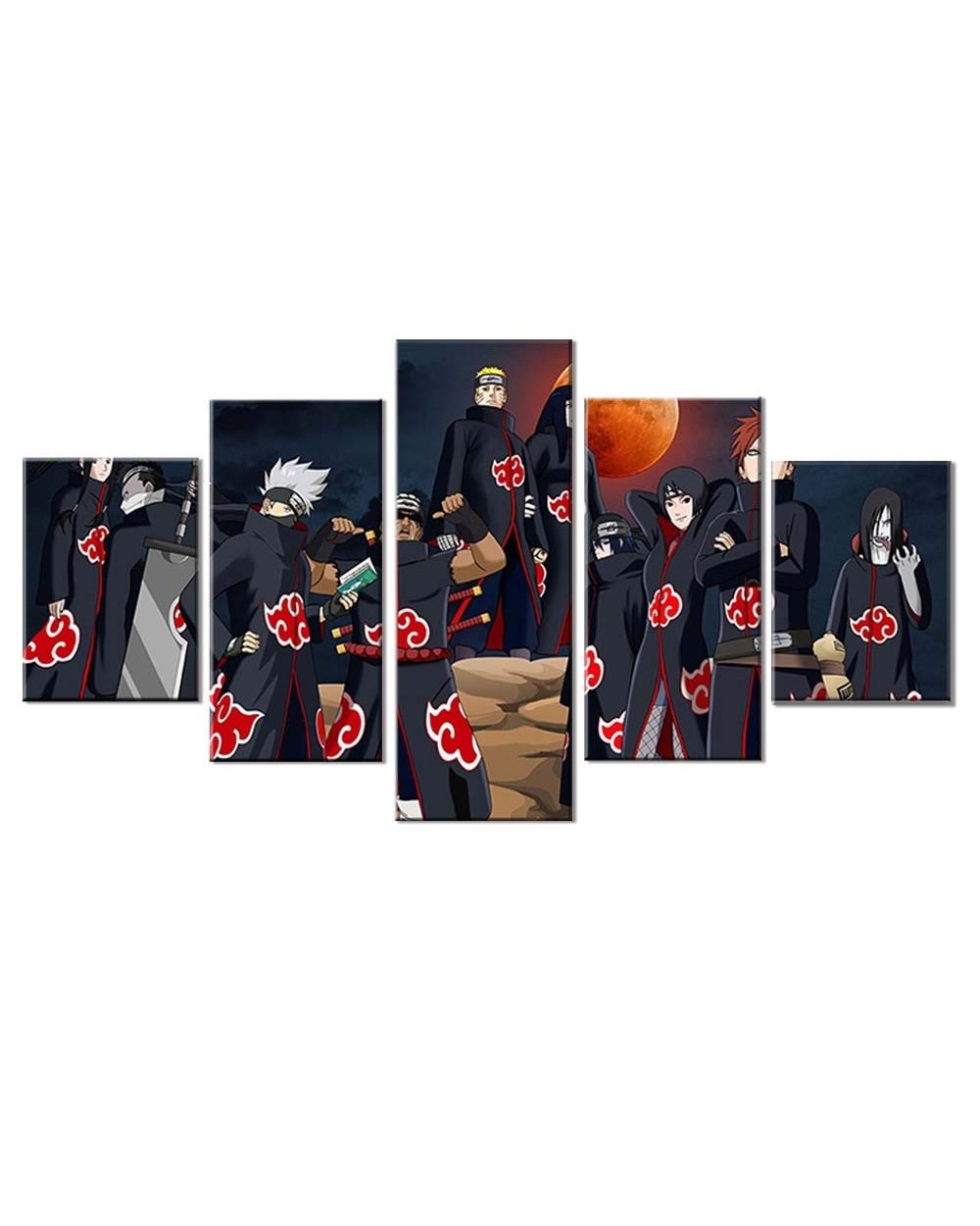 Anime Manga Ninja Figure Akatsuki Group Picture Print Anime 5 Panel Canvas Art Wall Decor front-2