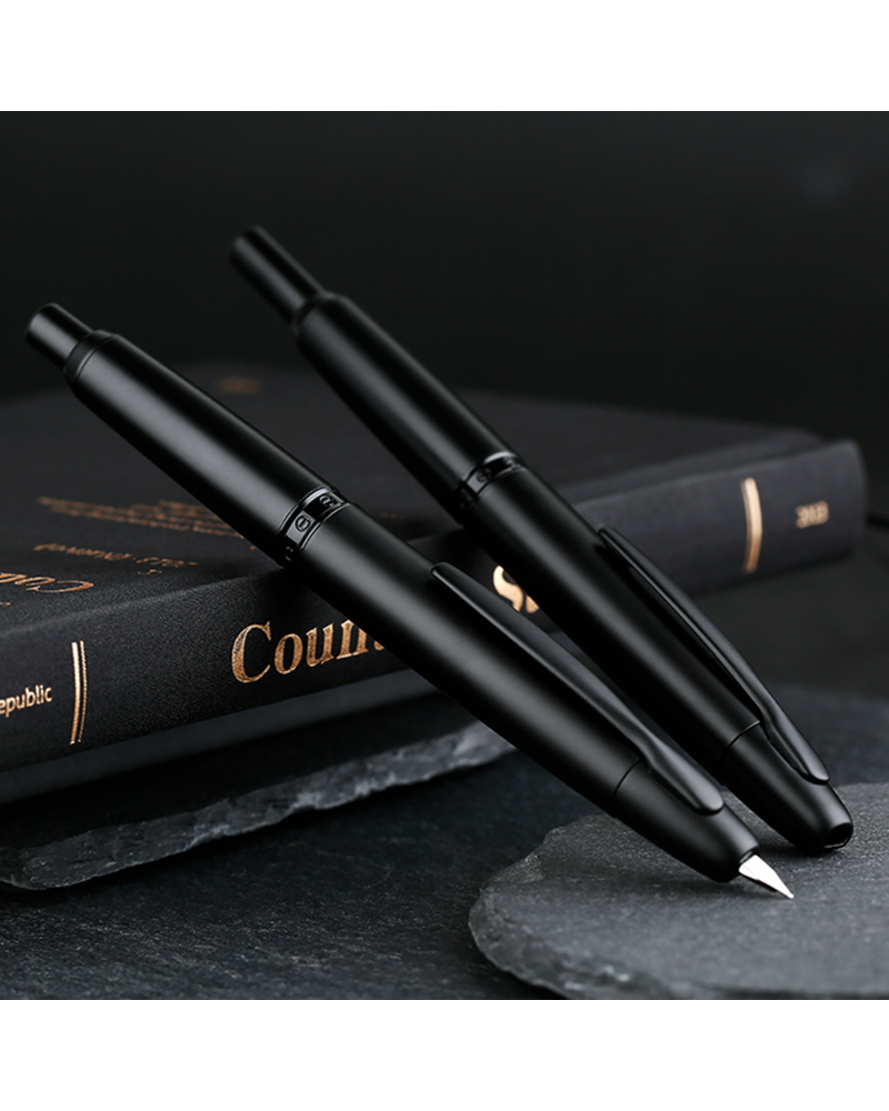 Smoothly Brand Majohn A1 Retro Matte Black Retractable Fountain Pen 0.4Mm Extra Fine Nib Press Ink Pens For Writing Sta front-1