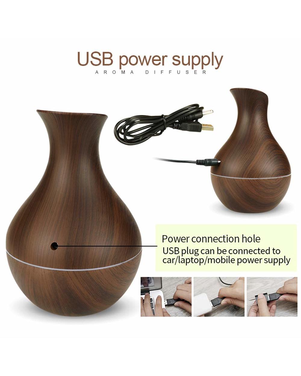 130Ml Humidifier Essential Aroma Oil Diffuser Ultrasonic Wood Grain Air Humidifier Usb Mini Mist Maker Led Light front-2