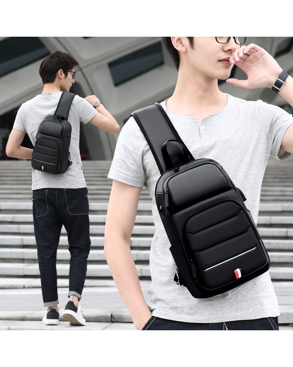Male Crossbody Bags for fashion Shoulder Bags USB Charging Messenger front-2