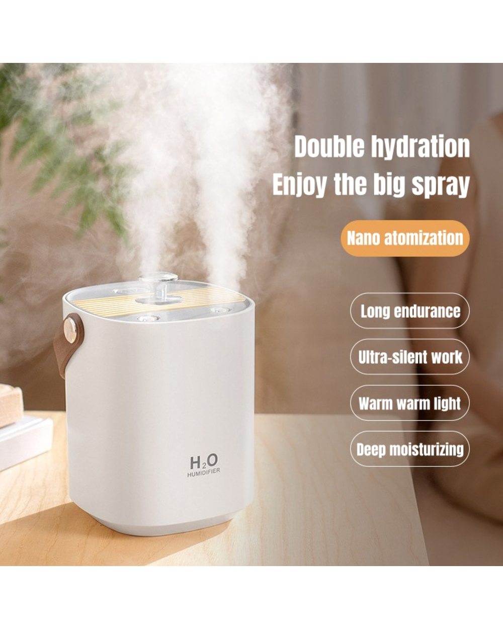 1200Ml Wireless Air Humidifier Usb Rechargeable 4000Mah Battery Double Nozzle Ultrasonic Mist Maker Warm Led Light Humi front-0