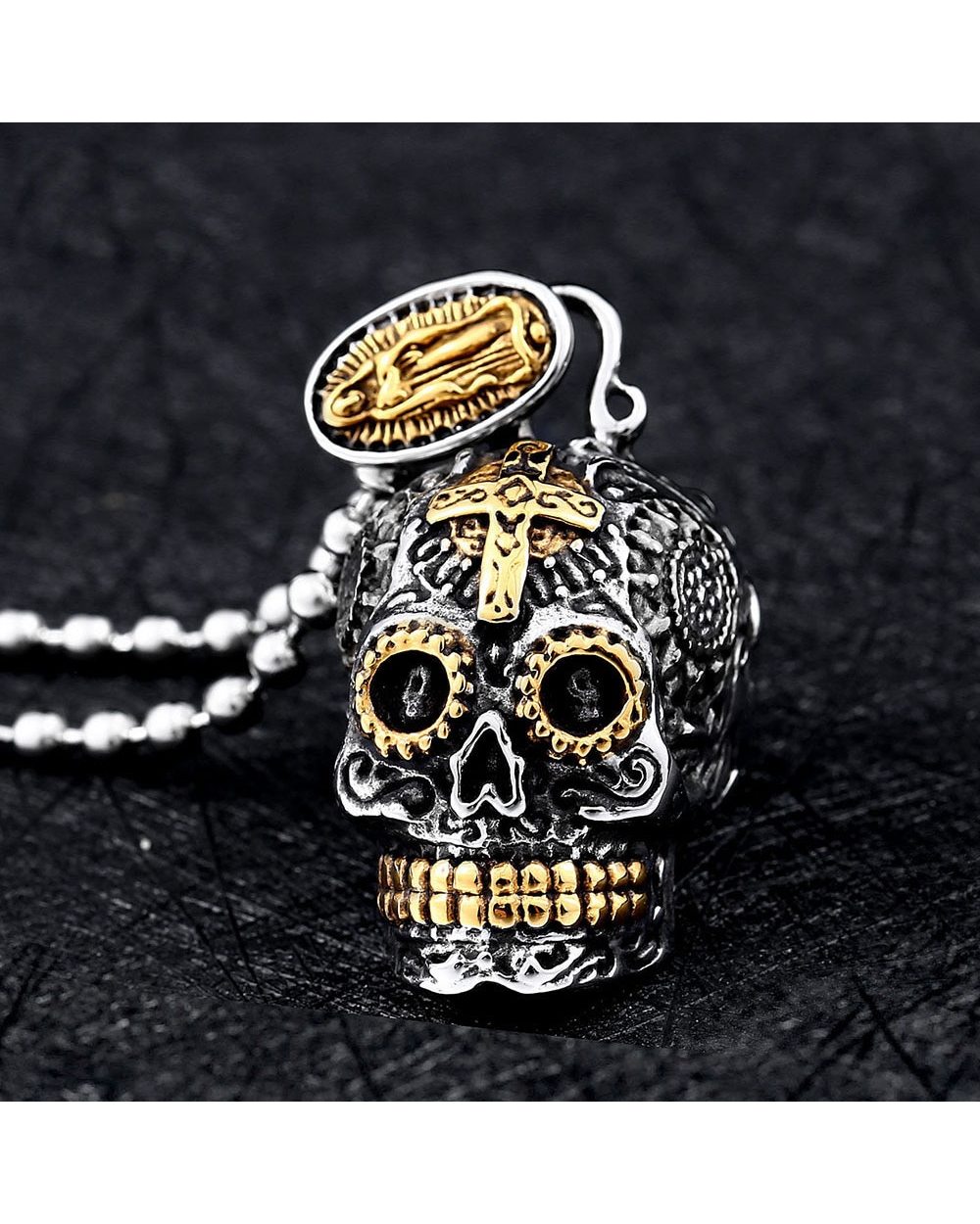 Necklace Vintage Gold Silver Color Biker Necklaces for Women Men Jewelry front-2