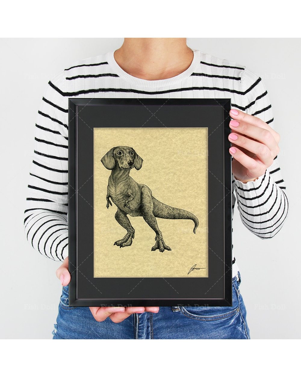 Dachshund + T Rex Art Print Wall Decor Poster Canvas front-2