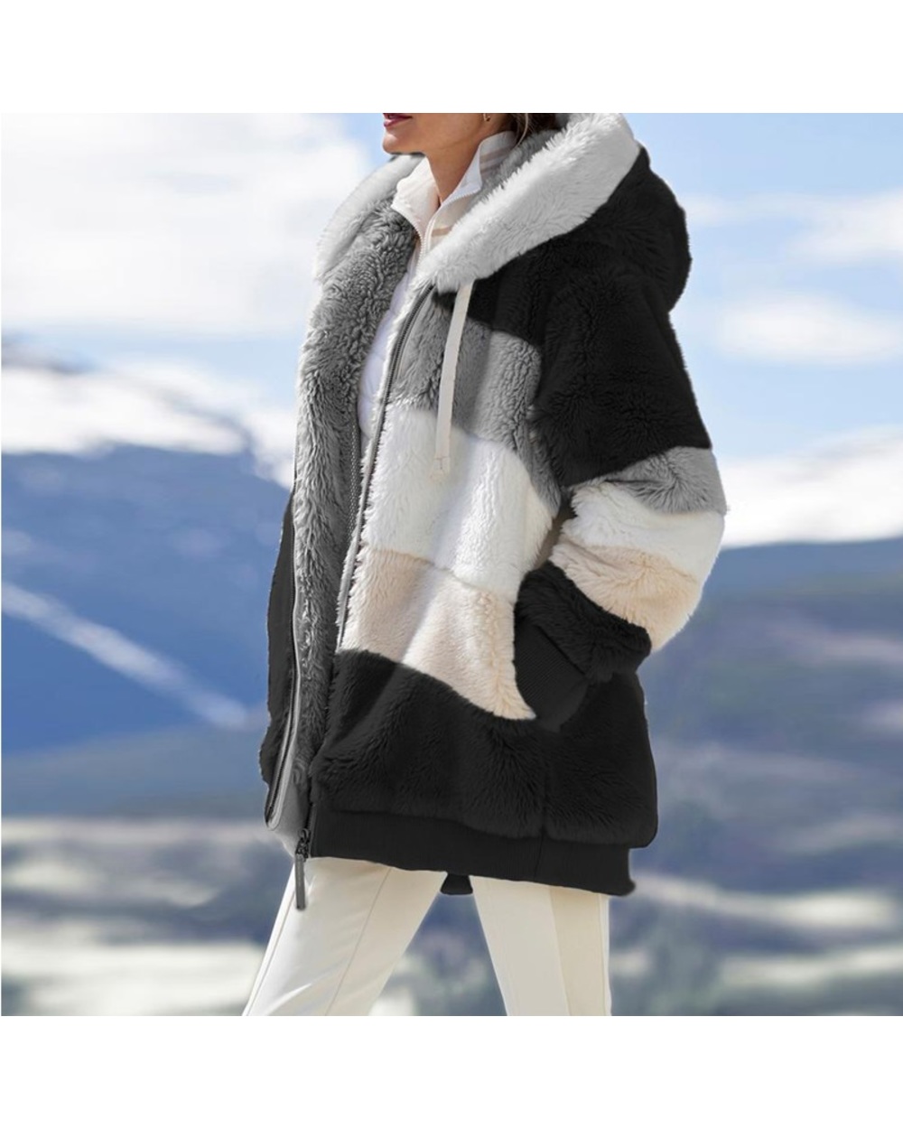 Ladies Clothes Hooded Zipper Female Coat front-3