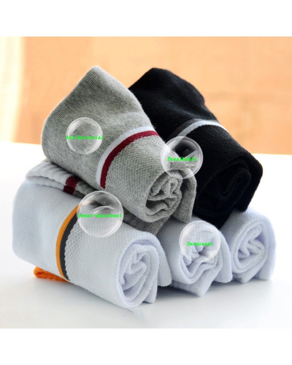 Combo 5 pairs of Men's socks Mesh Breathable Short Casual Socks Summer Cotton Sports Socks front-3