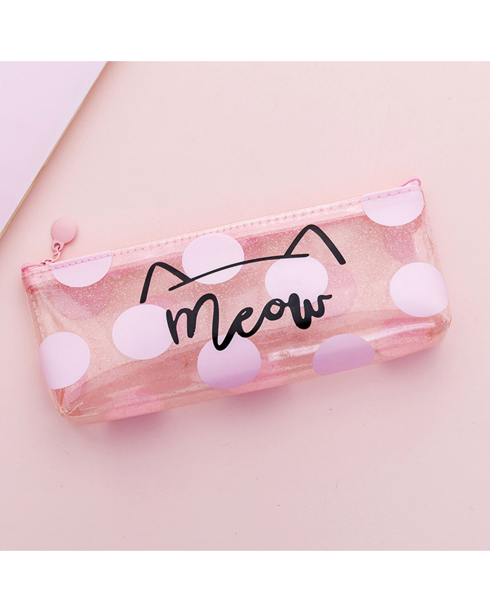 Cute Kawaii Pink Cat Pencil Case School Supplies For Girls Stationery Gift Large Pencil Bag Transparent Pen Bag School front-5
